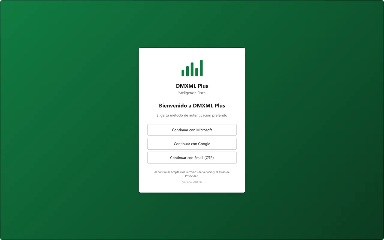 Pantalla de inicio de sesión de DMXML Plus