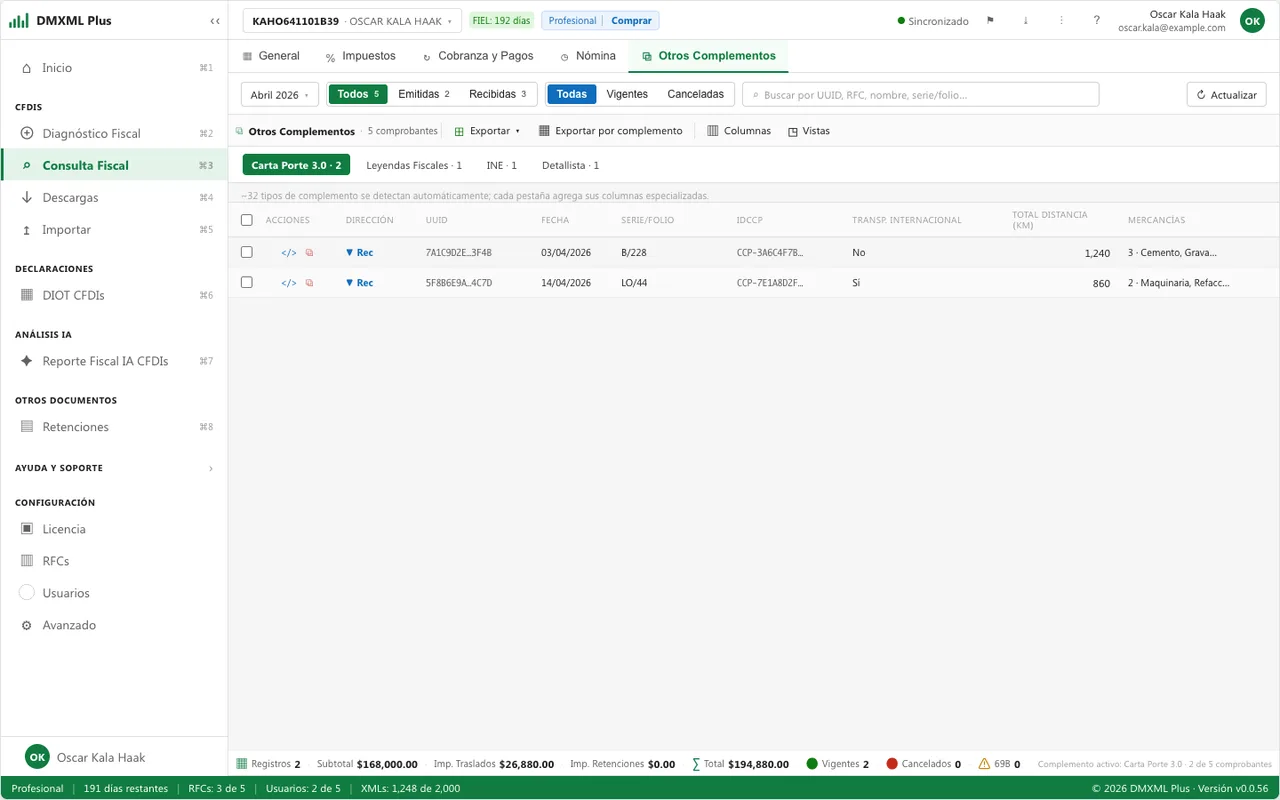 Consulta Fiscal, perspectiva Otros Complementos