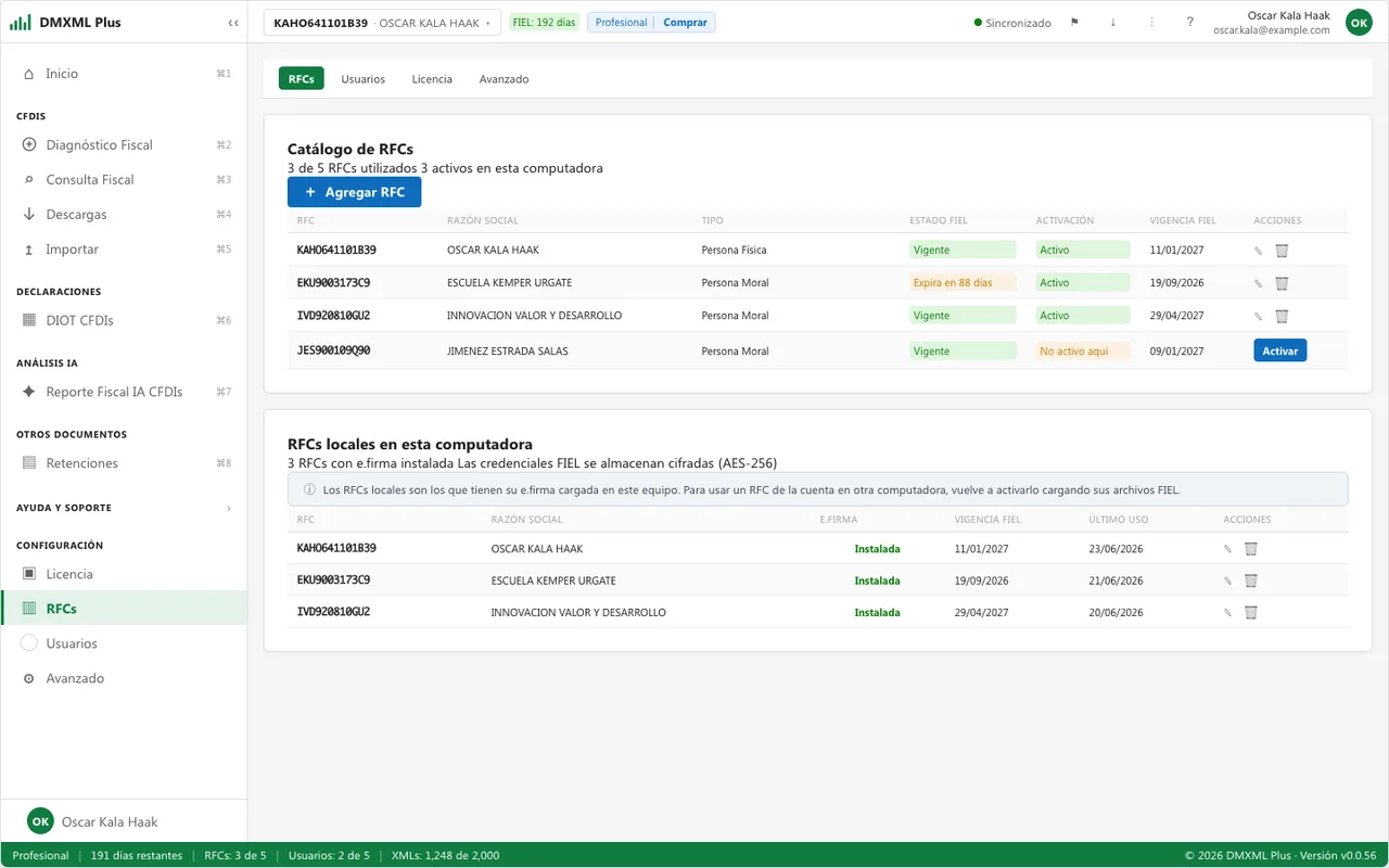 Configuración de RFCs y FIEL